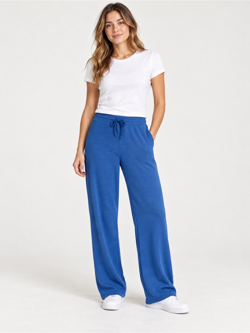 Aritzia TNA Wafflex Pants Women’s Small Regular Blue Waffle Knit Wide Leg